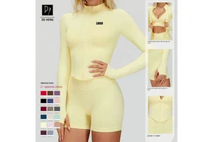 New Wholesale Custom Logo Women Zip-Up Yoga Jacket Athletic Tight Stand Collar Long-Sleeved Top Slim Fit Workout Yoga Top