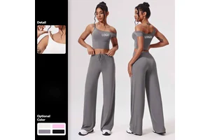 Custom Sets for Women Quick-Dry Casual High Quality Sportswear Yoga Set with Off-Shoulder Tight Fitting Top and Loose Pants
