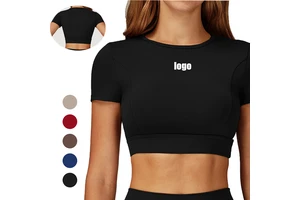 Wholesale New Compression Shirt Round Neck Short Sleeves Custom Crop Top Women Gym Fitness Running Yoga Crop Top Shirt
