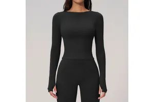 Women's Lightweight Sports Long-Sleeved Slim-Fit Yoga Top Crewneck Breathable Front Print Seamless Solid