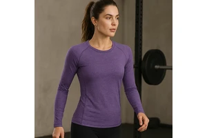 Round Neck Long Sleeve Men's Gym Yoga Top 100% Cotton Spandex Quick Drying Eco-Friendly Breathable Compression Sports Tee Shirts