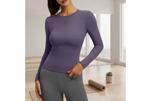 Women's Lightweight Advanced Sports Long-Sleeved Slim-Fit Yoga Top Crewneck Breathable Front Print Seamless Solid