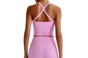 Women's Quick-Dry Stretchy Four-Way Breathable Slimming Yoga Top Cross Back Sexy Square Neck Tank Top for Fitness Sportswear