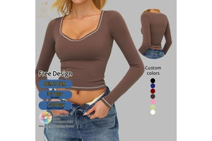 Women's Winter Breathable Brushed Yoga Long Sleeve Color Block Shirt Slim Fit Sports Nude Wear Tight Solid Yoga Top for Fitness