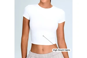 Wholesale Women's Gym Workout Stretchy Bodycon Basic Tee Tops Crewneck Slim Fitted Short Sleeve Longline T-Shirt