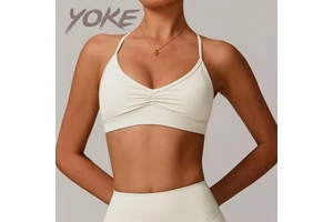 YOKE Custom New Design V Neck Seamless Sports Bra for Women Yoga Workout Fitness Shockproof Cross Back Push up Yoga Activewear
