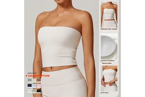 CNSHELL Gym Tube Top Strapless Fitness Sport Breathable Soft Bodycon Double Layer Cropped Yoga Shirts Women