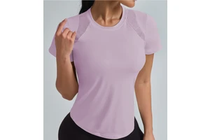 Women's Summer Sports Quick-Dry Fitness Top Loose Mesh Short Sleeve Athletic Yoga Cover-Up Breathable and Quick-Dry