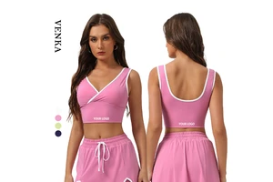 New Arrival Lightweight Cross V-Neck Sports Vest Sexy U Back Yoga Bra with Contrast Color Plus Size Fitness Wear with Vest Pad