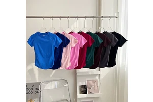Short Sleeve Crew Neck Breathable Quick Dry Workout T Shirt No Padding Custom Logo Gym Sports Fitness Yoga Top