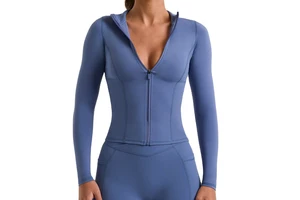 Spandex/Nylon Yoga Top Women Button Four-Way Stretch Breathable Quick Dry Eco-Friendly Gym Sports Full Sleeve Skinny Lightweight