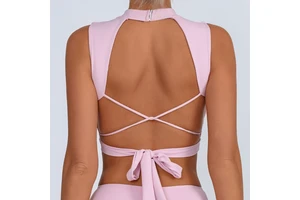 Women's High Support Sports Bra Halter-Neck Beauty Back Hollow Cross-Back Fitness Top Chest Pad Breathable Yoga Top Tie Rope