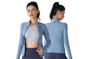 YC166 Women Stand Collar Plush Yoga Clothing Sports Top Tight Waist Yoga Jacket Zipper Fitness Clothing Long Sleeves