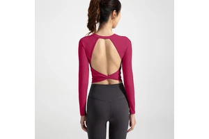 Custom High Stretchy Breathable Long Sleeve Workout Gym T-Shirt Hollowed-out Back Twist Quick Dry Women's Cropped Yoga Tops