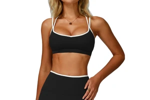 Color Blocking High Support Sports Bra Quick-Dry Cross-Back Workout Top for Gym