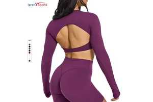 Sexy Backless Sportswear Yoga Top High Support Fitness Sports Bra Women Long Sleeve Crop Top T Shirts With Padded