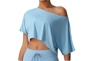 Sm2534 Women's High Elastic One Shoulder Tank Top Breathable Oversized Cropped T-shirt Gym Casual Yoga Top Wholesale Yoga Top