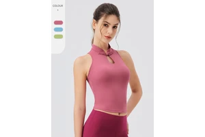 Women's Yoga Vest with Chest Cushion Standing Collar Buckle Shock-absorbing Running Vest Naked Feeling Tight Fitting Yoga Suit