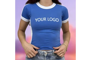 Women's Slim-Fit Cotton Short Sleeve Heavyweight T-Shirt Round Neck With Contrast Wrap Edge Fashionable Summer
