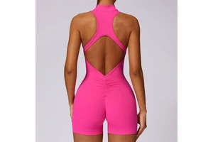 Half Zipper Sleeveless Workout Rompers Women Beauty Back Scrunch Butt Gym Yoga One Piece Set Anti-Bacterial Skinny Fit