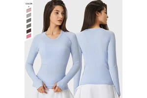 New Product Slim Fit Breathable Yoga Long Sleeved Round Neck Thumbs Holes Running Fitness Women's Long Sleeves