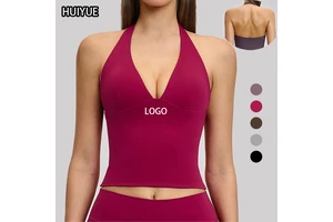 New Custom Logo Slim Fitness Halter Vest for Women Soft Workout Yoga Tank Top Seamless Simple Quick Dry Lightweight