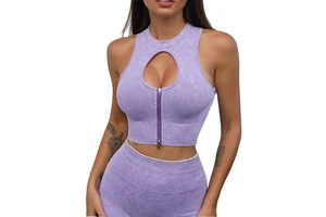 Hot Sale Women's Rib Tank Top Four-Way Stretch High Elastic Push Bust Breathable Gym Yoga Fitness Top Zipper Skin-Friendly Sport