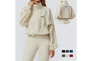 Women Casual Zip Stand Collar Long Sleeve Quick Drying Fitness Gym Workout Running Athletic Jackets Sport Wear Sweatshirt Tops