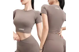 Women Slim Fit Short Sleeve Sports T Shirts Workout Yoga Crop Tops Round Neck Active Wear Gym Fitness T Shirt for Women