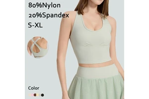 YIYI U-neck Nude Feeling Yoga Top Crossover Beauty Back High Support Yoga Top Half Cut-out Front Ruched Fitness Top for Women