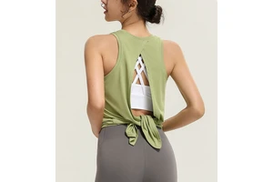 Solid Color Sleeveless Loose tank Top for Running and Fitness with Open Back Beautiful Open-back Shirt Yoga Top Women's tank Top