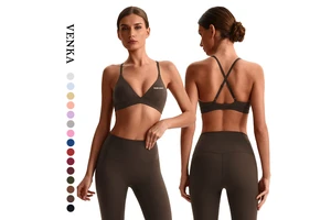 Women's Summer High Impact Quick Dry Breathable Running Gym Sports Bra Tight Yoga Camisole Deep V Design Cross Beautiful Back