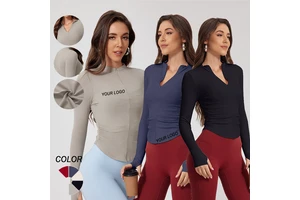 Ladies Gym Fitness Workout Wear Long Sleeve Yoga Half Zipper Sports Top