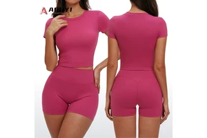 5087 Spring Sweat-Wicking Spandex/Nylon T-shirt Tight Yoga Clothing Short-sleeved Fitness Top Casual Outdoor Running Sports