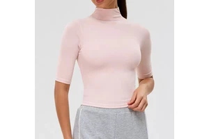 Women's Half Sleeve High Elastic Breathable Sports T-Shirt Double-Sided Sanding Solid Color Running Yoga Top