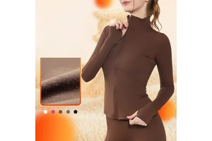 Autumn and Winter Thermal Fleece-Lined Yoga Top Long-Sleeve Zipper Running Fitness Yoga Top