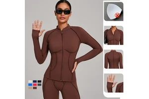 Women Long Sleeve Yoga Jacket Stand Collar Zip up Quick Dry Tight Sportswear Tops Outdoor Fitness
