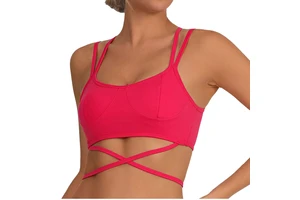 Women's Criss-Cross Halter Wrap Sports Bra Back Bow Tie Breathable Lightweight High Support Crew Neck Yoga Workout Crop Top