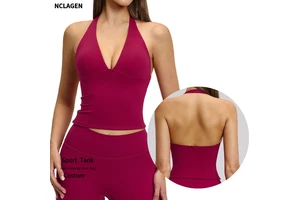 Women's Yoga Deep V-Neck Padded Tank Top with High Elasticity, Hollow-Back Design for Outdoor Running Fitness and Sports