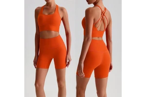 Aoyema Women's Cross Back Quick Dry Bra Outdoor Running Fitness Yoga Elastic Waist Shorts Two Piece Workout Set for Sports Wear