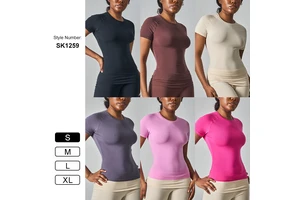 SK1259 Nude Feeling Cotton Jersey Crop Top Lounge Short-sleeved T-shirt with Round Neck Slim High Elasticity for Yoga Wear
