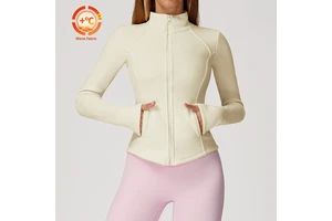 Private Label Polar Fleece Yoga Jacket Stand Collar Full Zip Breathable Windproof Warm Thickened Fitness Gym Top With Pockets
