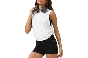 Women's Breathable Yoga Tank Top, Loose Round Neck Sleeveless Sports Shirt, Drawstring Hem Snowflake Jacquard Gym Cover up