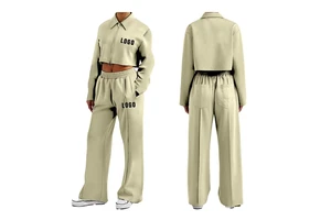 Best Selling Women's Training Crop Tracksuit 2-Piece Turn Down Collar Shirt Straight Pant Winter Running Wear Fashionable OEM