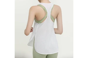 Custom Girls' Regular Sleeveless Crew Neck Curved Bottom Yoga Tank Top Vest Side Cut Long Length Spandex/Polyester Four-Way