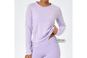 ODM Round Neck Lightweight Gym Yoga Top Buttery Soft Long Sleeve T-Shirt for Women Casual Loose Outdoor Sports Running T-Shirts