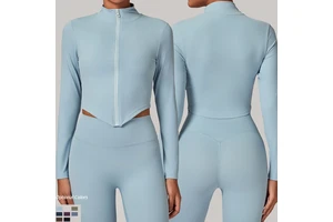 Stand Collar Zipper Long Sleeve Yoga Jacket Tight-Fitting Yoga Wear Outdoor Fitness Sports Top Gym Clothes Athletic Wear