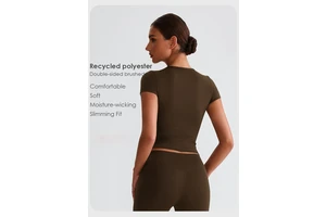 Recycled Polyester Slim Fit Sport T Shirt Breathable Crew Neck Yoga Running Top Gym Outdoor Short Sleeve Fitness Shirt for Women