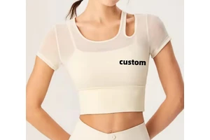 2026Women's Short-Sleeved Yoga T-Shirt Mesh Quick-Drying Fitness Wear Crop Top Tops for Women