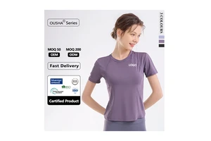 Summer High Quality Quick Dry Yoga Fitness T-Shirt Round Neck Sports Outwear for Women